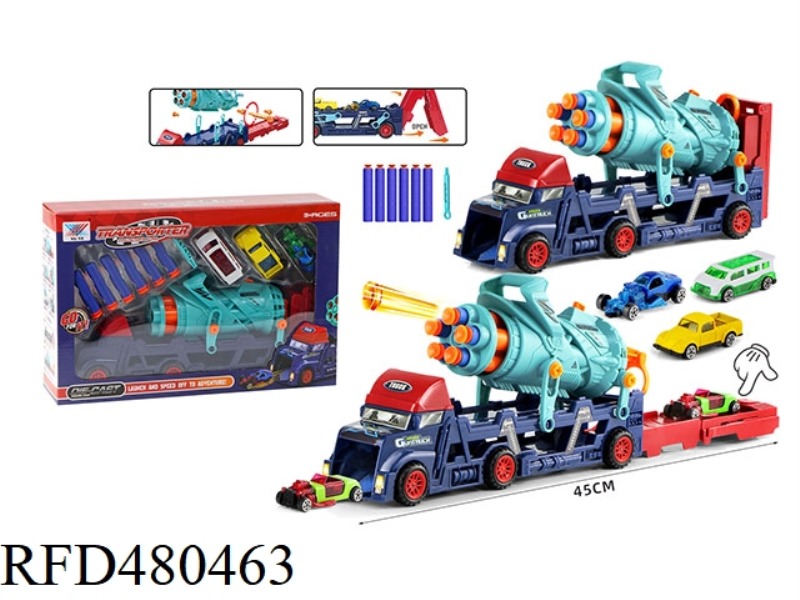 DIY 2-IN-1 TRANSPORTER STRETCH EJECTION SOFT BOMB LAUNCHER WITH 6 BOMBS AND 3 ALLOY CARTS