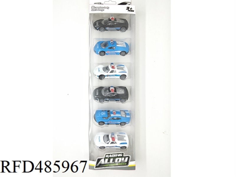 SIX ALLOY PULL-BACK POLICE CARS
