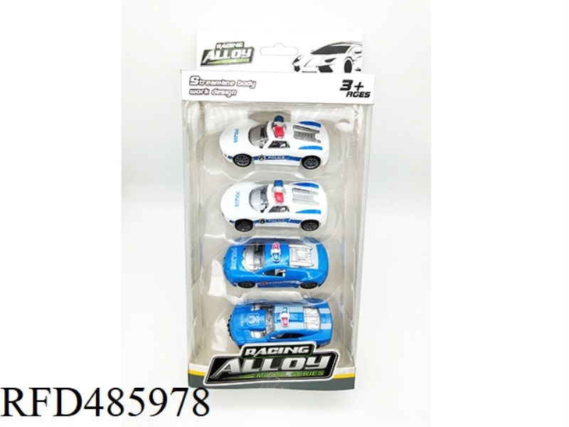 FOUR ALLOY PULL-BACK POLICE CARS