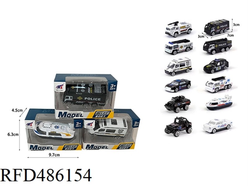 1:64 SINGLE SLIDING ALLOY POLICE CAR