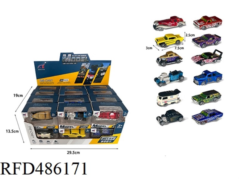 1:64 SLIDING ALLOY ANTIQUE CAR 24PCS