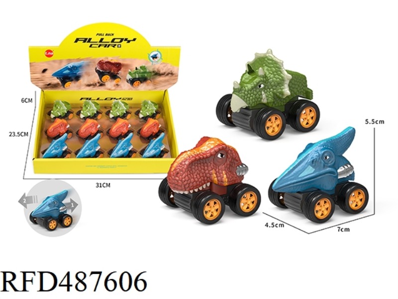 ALLOY BOOMERANG DINOSAUR CAR 12PCS