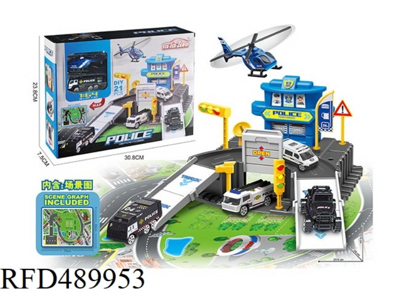ALLOY POLICE PARKING SET (WITH 1 GOLDEN PLANE + 1 ALLOY CAR) 24PCS