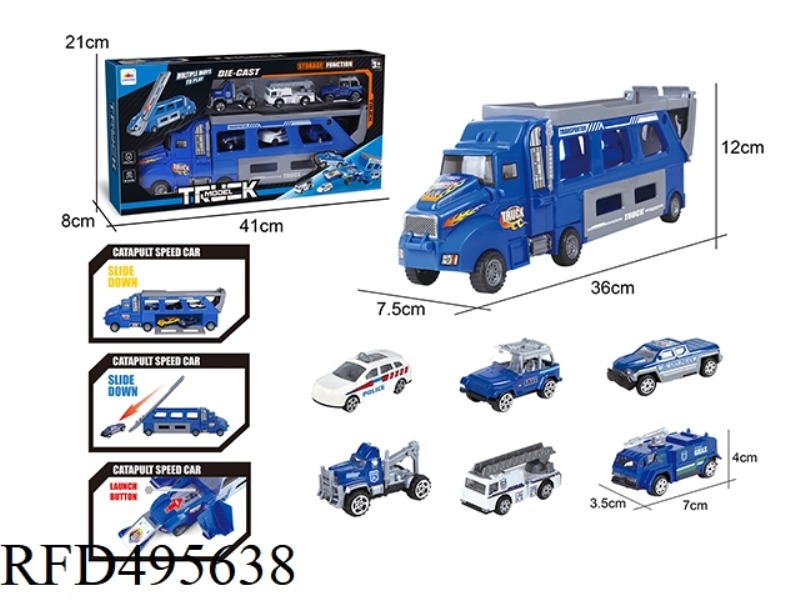 EJECTION CONTAINER STORAGE +6 ALLOY CAR POLICE SETS
