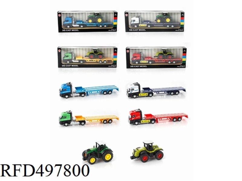 1:60 INERTIA ALLOY MODEL LARGE FLAT CAR + FARMER'S CAR