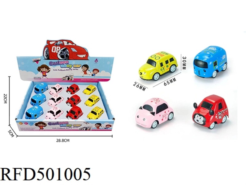12 JAI CARTOON ALLOY ANIMAL CARS (4 TYPES OF MIXED)