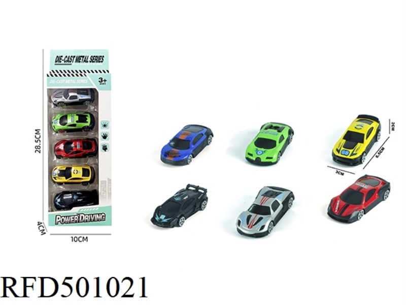 5 STRIP 1:64 ALLOY SLIDING SPORTS CAR (6 MIXED)
