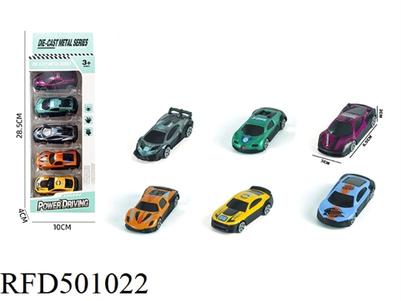 5 STRIP 1:64 ALLOY SLIDING SPORTS CAR (6 MIXED)