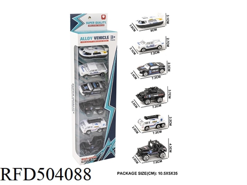 TAXI POLICE CAR ALLOY CAR 6PCS