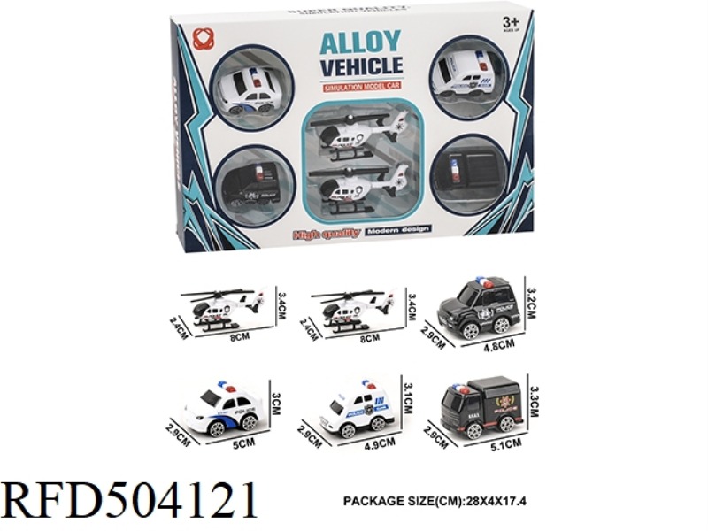 TAXI POLICE CAR ALLOY CAR 6PCS