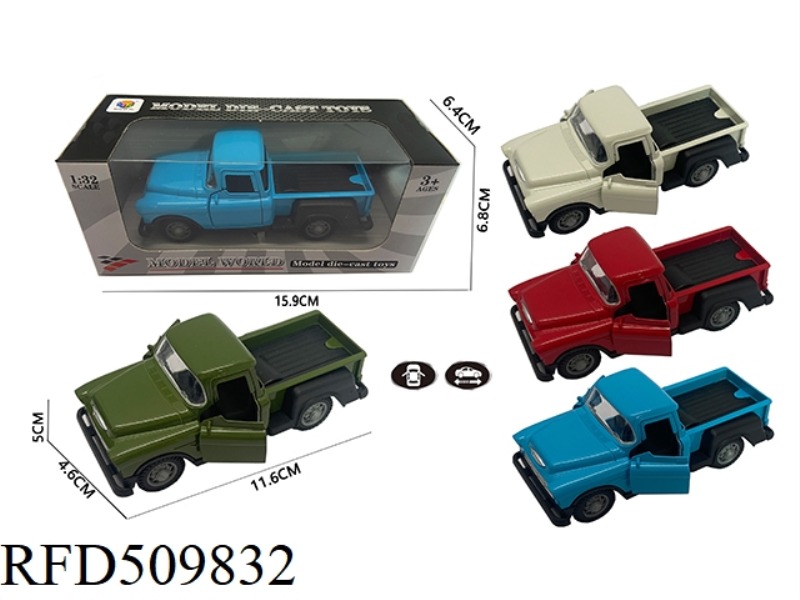 1:32 SIMULATION CLASSIC PICKUP TRUCK CLASSIC CAR OPEN TWO DOOR BOOMERANG ALLOY CAR