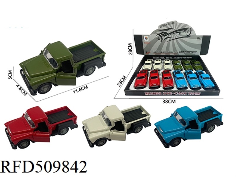 1:32 SIMULATION CLASSIC PICKUP TRUCK CLASSIC CAR OPEN TWO DOOR BOOMERANG ALLOY CAR 12PCS