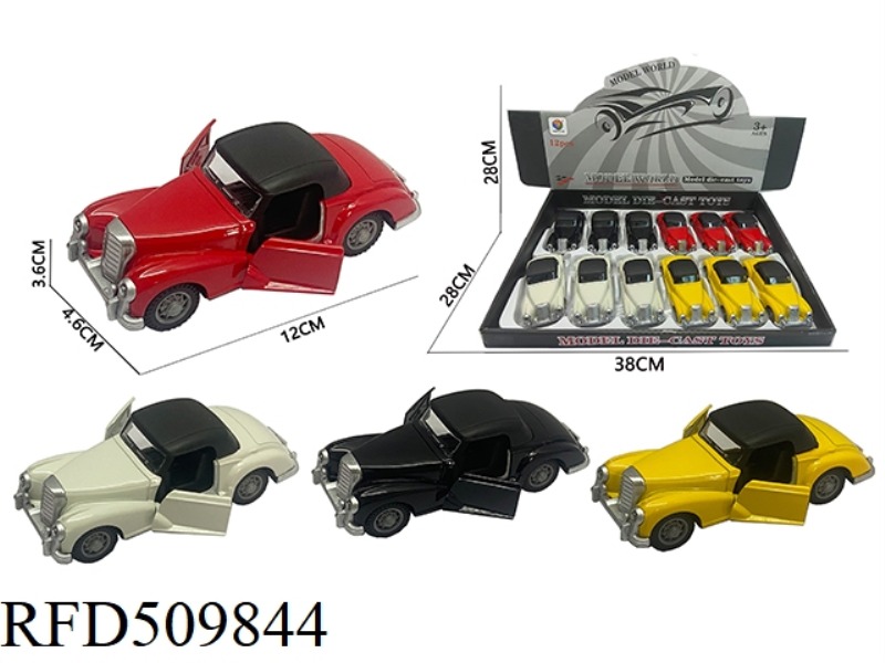 1:32 SIMULATION OF CLASSIC MERCEDES CLASSIC CAR OPEN TWO DOOR BOILBACK ALLOY CAR 12PCS