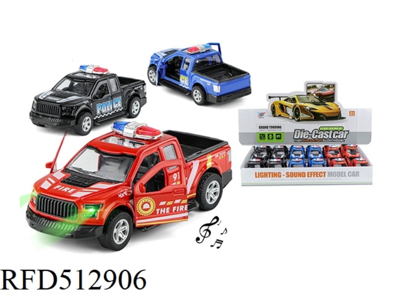 1:32 ALLOY CAR FORD PICKUP POLICE CAR DOOR COMEBACK LIGHT MUSIC (12 ONLY PACK)