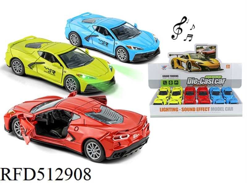 1:32 ALLOY CAR CORVETTE C8 DOOR COMEBACK LIGHT MUSIC (12 ONLY PACK)