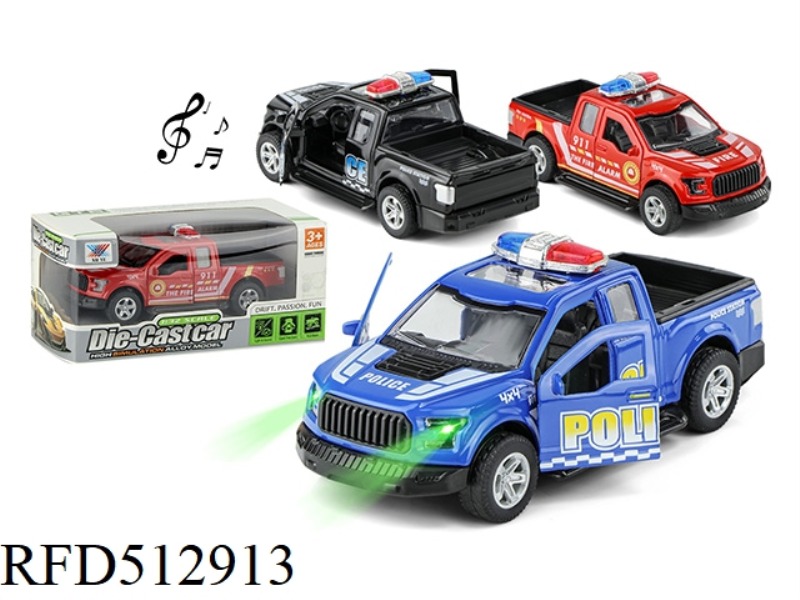 1:32 ALLOY CAR COMEBACK DOOR LIGHT MUSIC FORD PICKUP POLICE CAR (1 PACK)