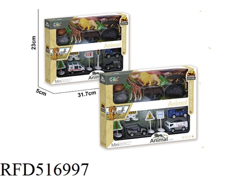 < ALLOY POLICE ANIMAL WORLD > 6 SIMULATED ANIMALS WITH POLICE SIGNPOST D TYPE