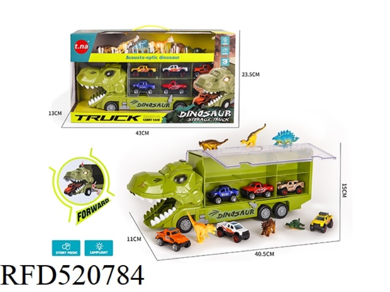 ACOUSTO-OPTIC TERROR CONTAINER SCOOTER WITH 6 ALLOY SLIDING DINOSAUR CARS