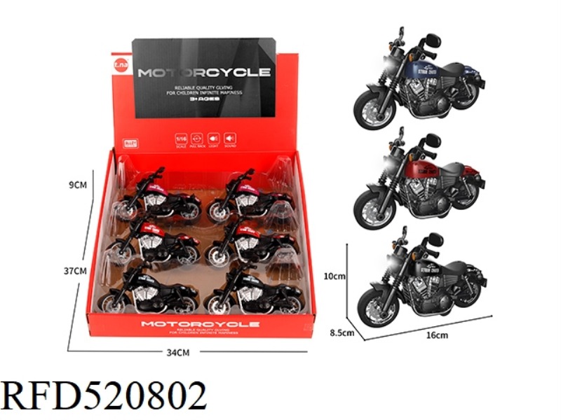 ALLOY COMEBACK HARLEY WITH SOUND AND LIGHT 3 COLOR MIX 6PCS