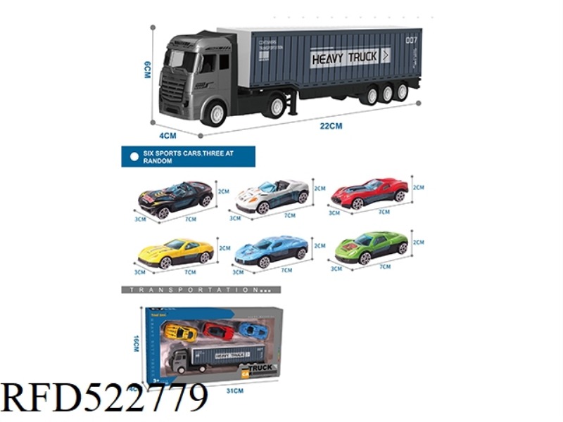 ALLOY TRACTOR CONTAINER CAR +3 ALLOY CARS