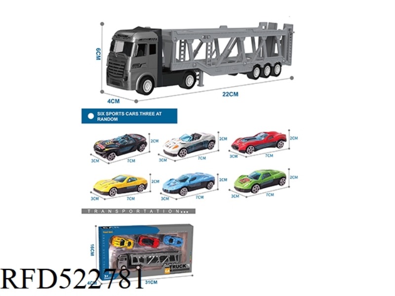 ALLOY TRACTOR TRAILER +3 ALLOY CARTS