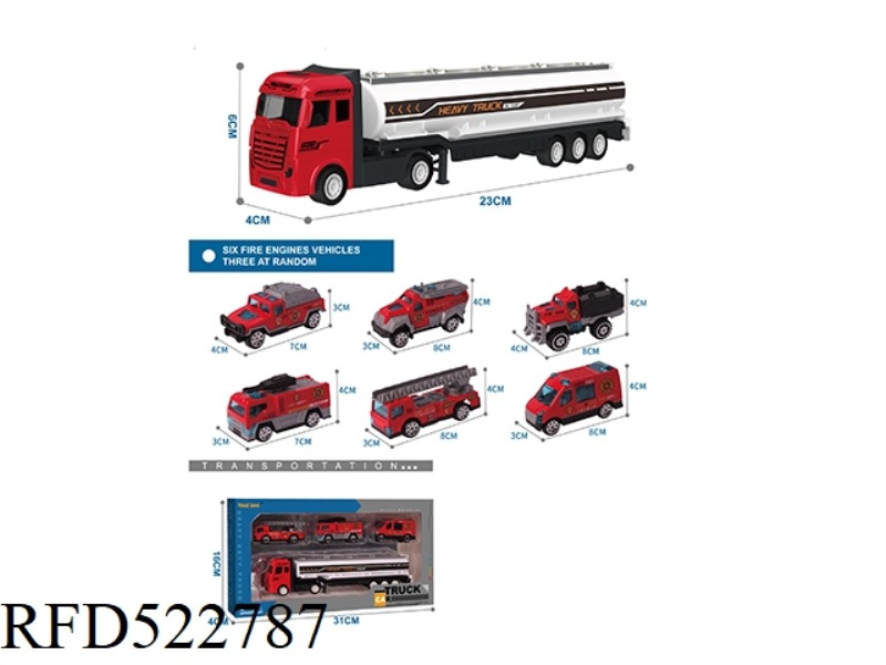 ALLOY TRACTOR TANK TRUCK +3 ALLOY FIRE TRUCKS