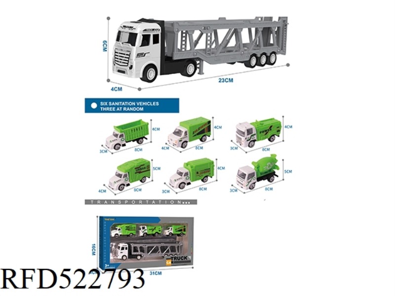 ALLOY TRACTOR TRAILER CAR +3 ALLOY SANITATION CAR