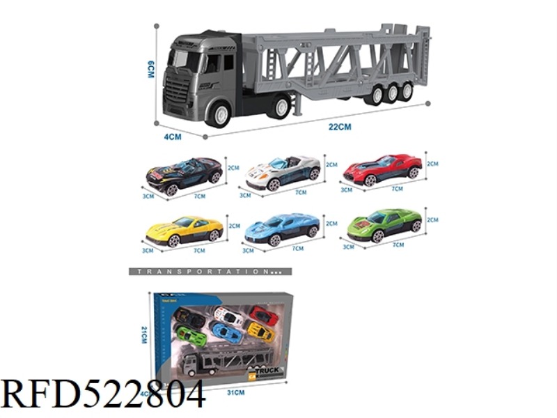 ALLOY TRACTOR TRAILER +6 ALLOY CARS