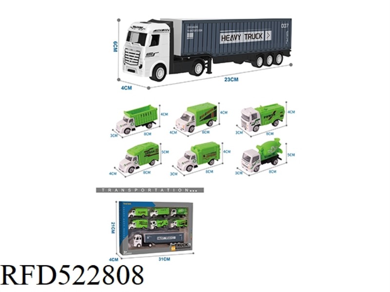ALLOY TRACTOR CONTAINER CAR +6 ALLOY SANITATION CAR