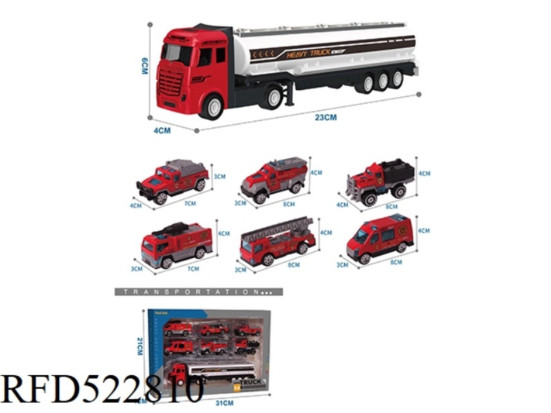 ALLOY TRACTOR TANK TRUCK +6 ALLOY FIRE TRUCKS