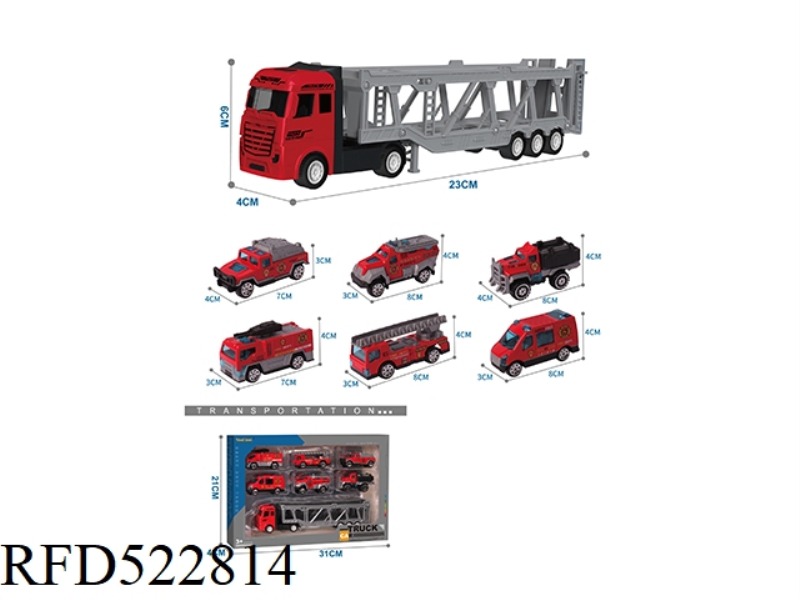 ALLOY TRACTOR TRAILER +6 ALLOY FIRE TRUCKS