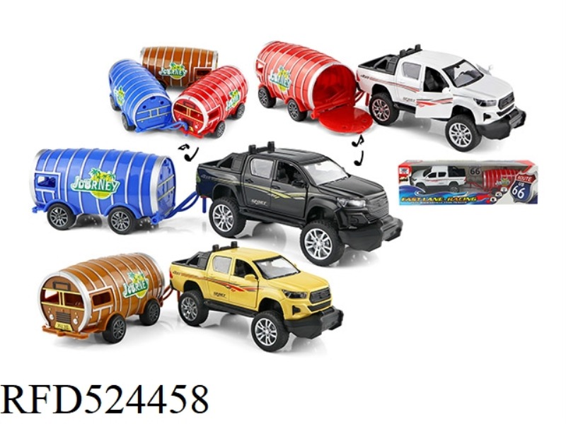 1:32 ALLOY TOYOTA HILUX TOWING RV DOOR OPENING COMEBACK LIGHT MUSIC (1 PACK ONLY)