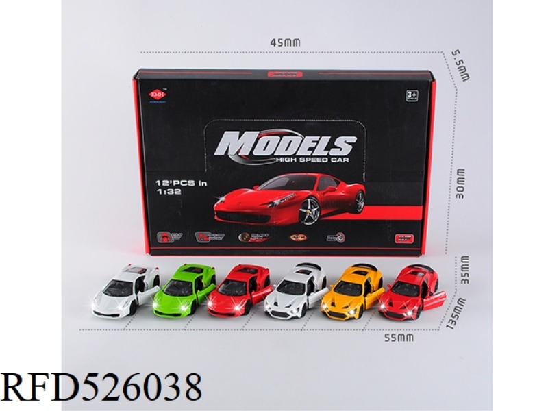 1:32 BOILER ALLOY CAR WITH LIGHT IC FERRARI ZENVO MIX 12 PCS