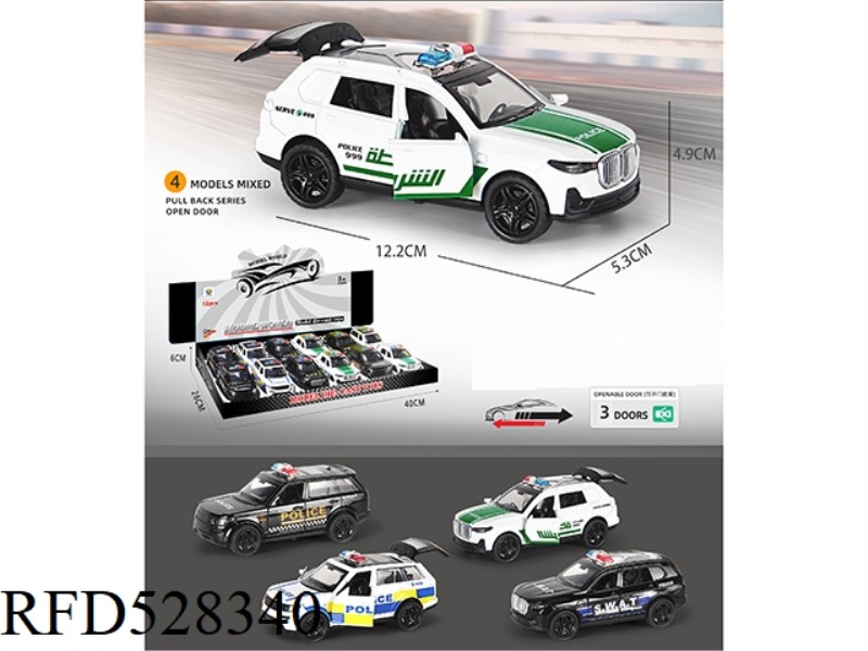 1:32 SIMULATION OFF-ROAD POLICE CAR WITH THREE-DOOR BOOMERANG 12PCS