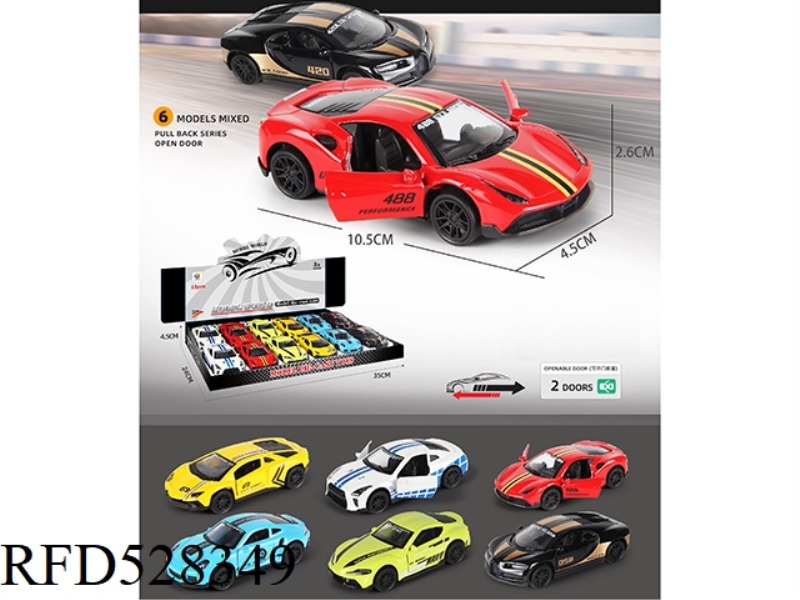 1:42 SIMULATION OF 6 MIXED OPEN TWO-DOOR BOOMERANG ALLOY SPORTS CAR 12PCS
