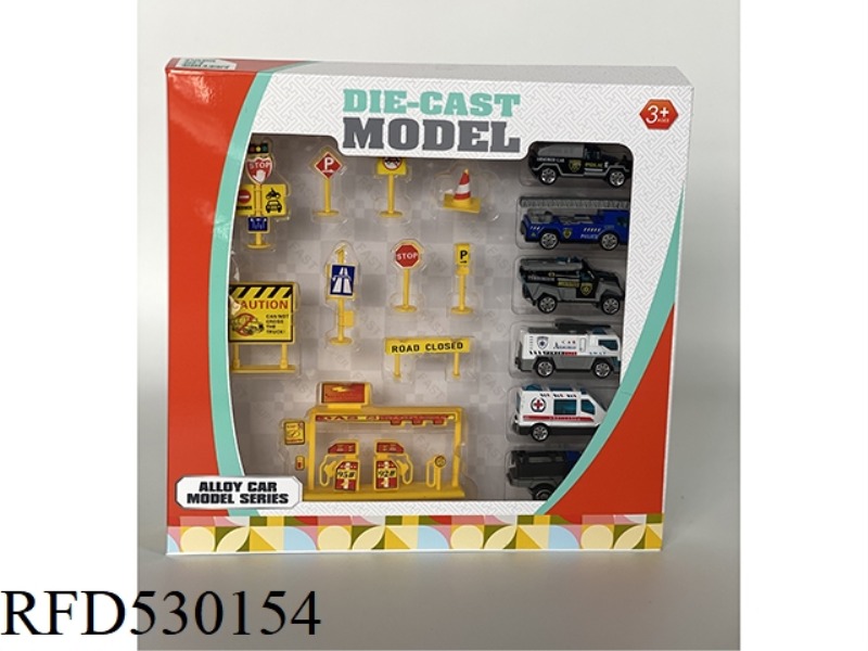 ALLOY CAR + SIGNPOST (6 CARS)