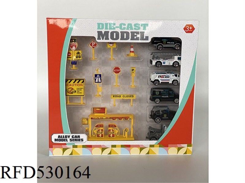 ALLOY CAR + SIGNPOST (6 CARS)
