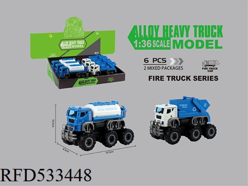 ALLOY SANITATION CROSS-COUNTRY DOUBLE INERTIAL VEHICLE (SPRINKLER + SANITATION DUMP TRUCK) 6PCS