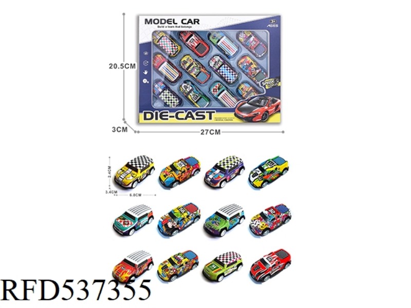 1:64 BOOMERANG LIGHT ALLOY IRON SHEET CAR 12PCS