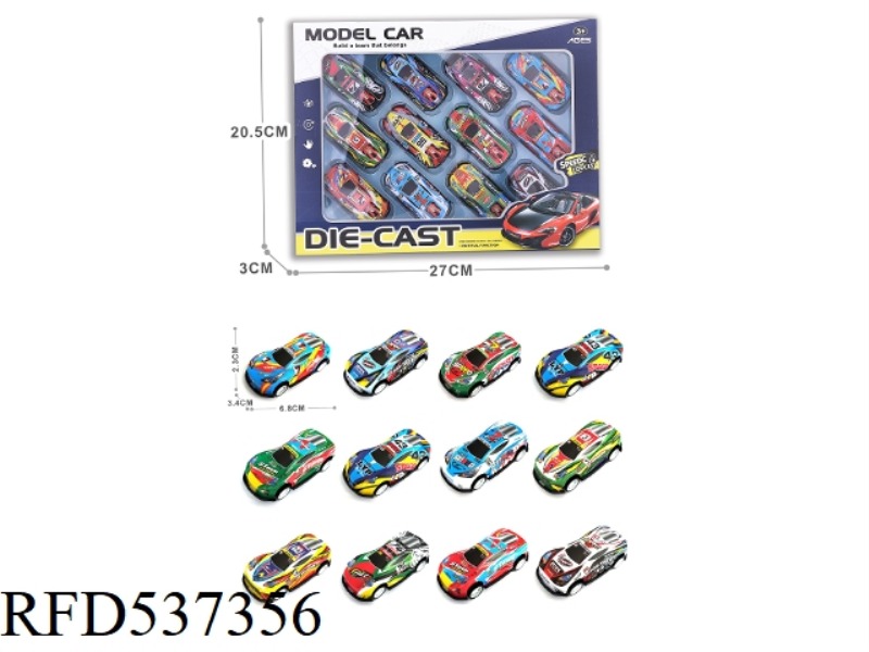 1:64 BOOMERANG LIGHT ALLOY IRON SHEET CAR 12PCS
