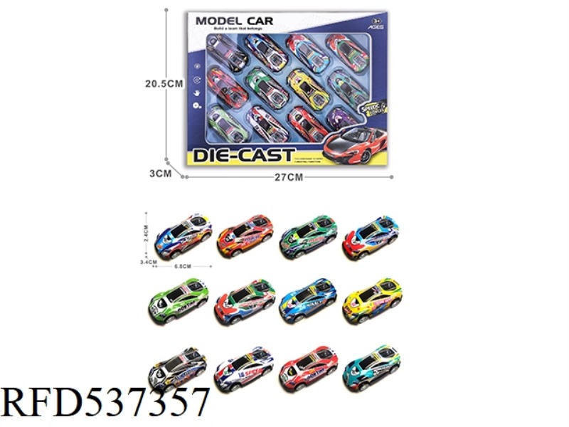 1:64 BOOMERANG LIGHT ALLOY IRON SHEET CAR 12PCS