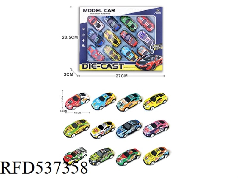 1:64 BOOMERANG LIGHT ALLOY IRON SHEET CAR 12PCS