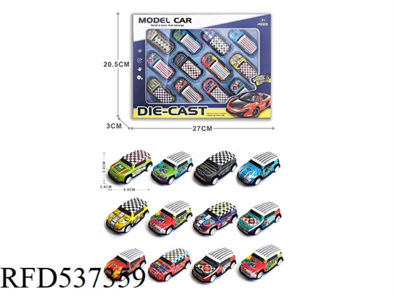 1:64 BOOMERANG LIGHT ALLOY IRON SHEET CAR 12PCS