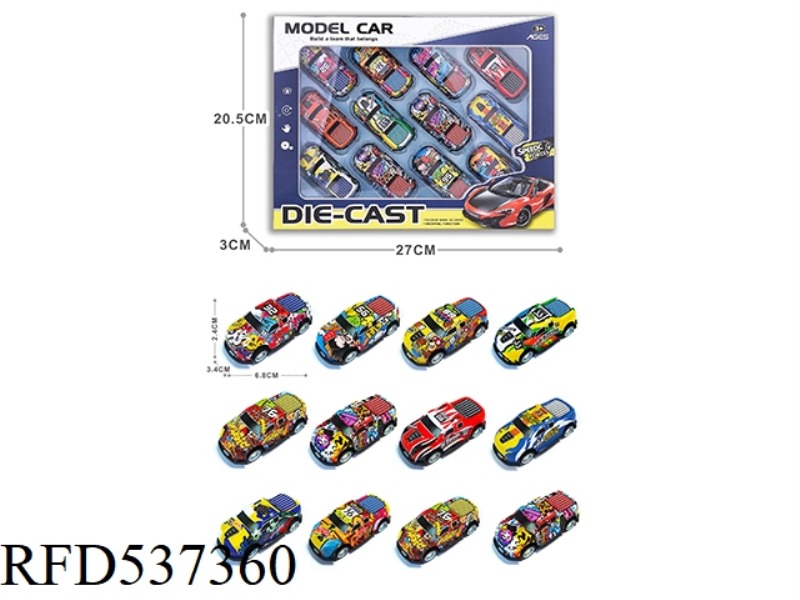 1:64 BOOMERANG LIGHT ALLOY IRON SHEET CAR 12PCS