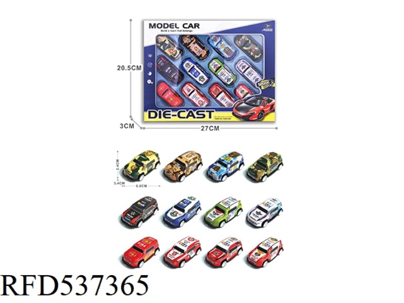 1:64 BOOMERANG LIGHT ALLOY IRON SHEET CAR 12PCS