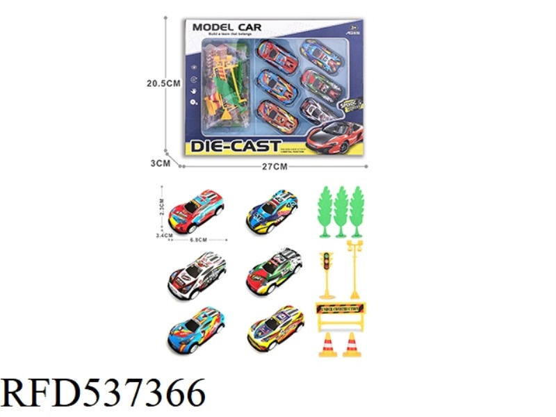 1:64 BOILBACK LIGHT ALLOY IRON WAGON 6PCS+5 ROAD SIGNS +3 TREES