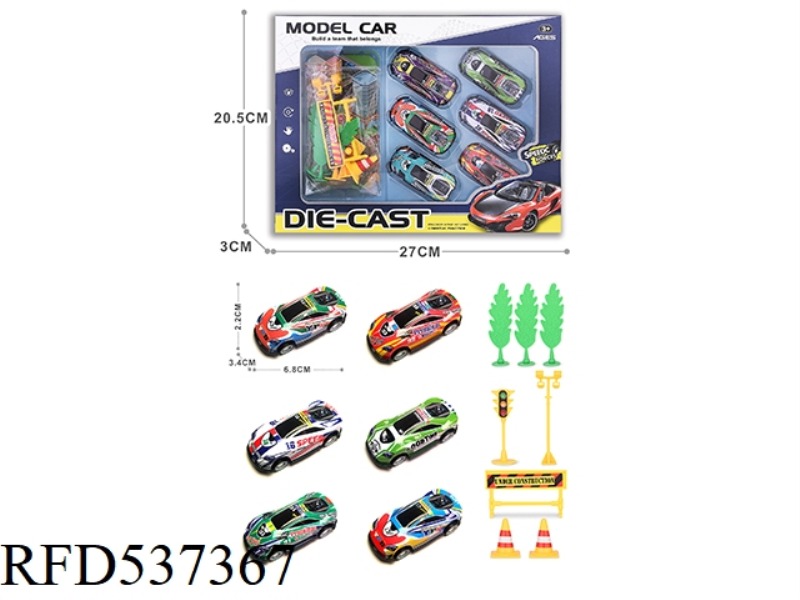 1:64 BOILBACK LIGHT ALLOY IRON WAGON 6PCS+5 ROAD SIGNS +3 TREES