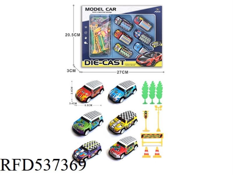1:64 BOILBACK LIGHT ALLOY IRON WAGON 6PCS+5 ROAD SIGNS +3 TREES