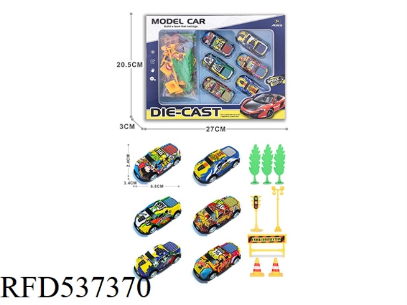 1:64 BOILBACK LIGHT ALLOY IRON WAGON 6PCS+5 ROAD SIGNS +3 TREES