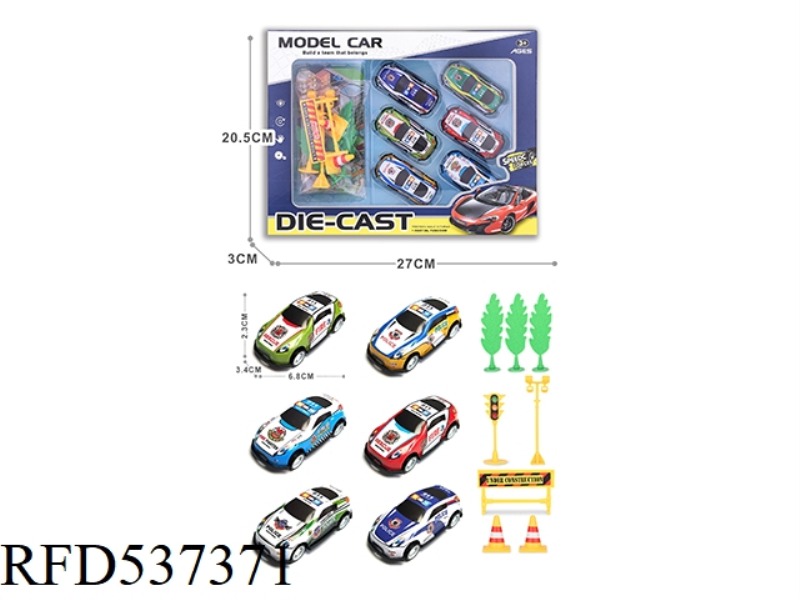 1:64 BOILBACK LIGHT ALLOY IRON WAGON 6PCS+5 ROAD SIGNS +3 TREES